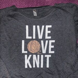 Gray 'Live Love Knit' Graphic sweatshirt wide neck size 2XL